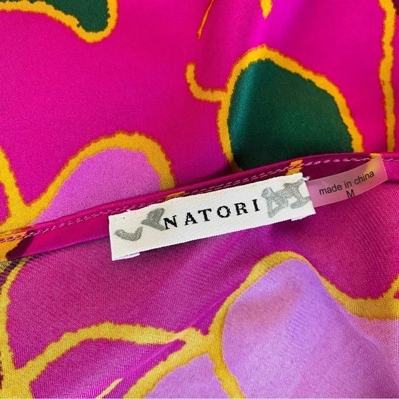 Natori Magenta Abstract Floral Satin Gown Size M - Picture 5 of 6